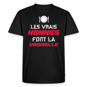 Les vrais hommes font la vaisselle beauf humour - T-shirt Premium bio Homme - noir - Devant - Nico (187cm)