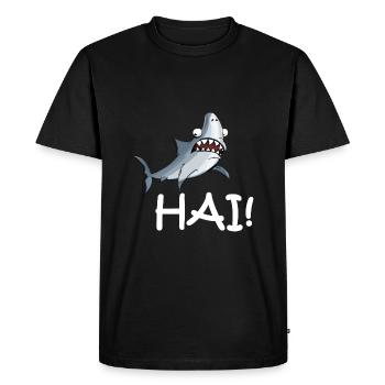 Requin avec inscription - T-shirt Premium bio Homme - noir - Devant - Nico (187cm)