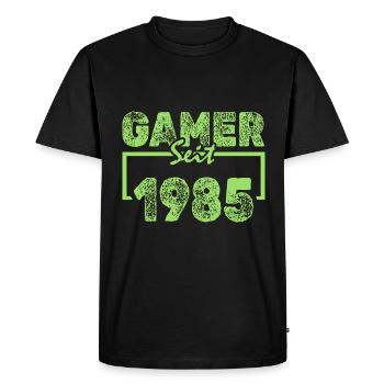 Année 1985 - T-shirt Premium bio Homme - noir - Devant - Nico (187cm)
