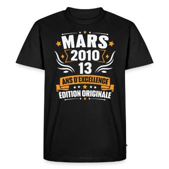 Vintage Cadeau Mars 2010, 13 Ans Anniversaire - T-shirt Premium bio Homme - noir - Devant - Nico (187cm)
