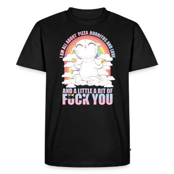 Süße Katze Yoga Pizza Und Liebe T-Shirt - Männer Premium Bio T-Shirt - Schwarz - Vorne - Nico (187cm)