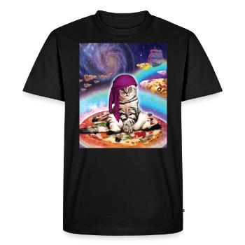 Space Cat Pizza - Men's Premium Organic T-Shirt - black - Front - Nico (187cm)
