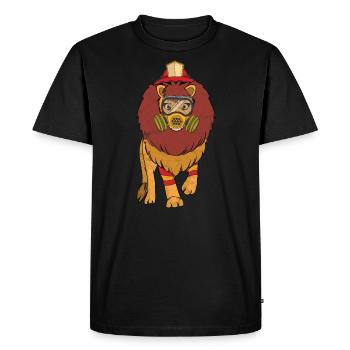 Pompier pompier lion dessin animé bande dessinée cadeau - T-shirt Premium bio Homme - noir - Devant - Nico (187cm)