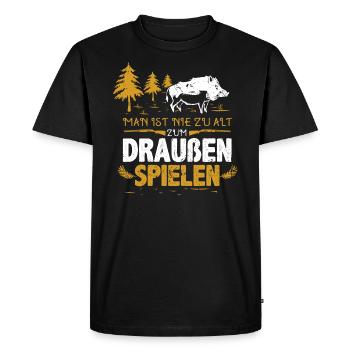 Jäger Jagd Geschenkidee mit Wildschwein & Gewehr - Männer Premium Bio T-Shirt - Schwarz - Vorne - Nico (187cm)