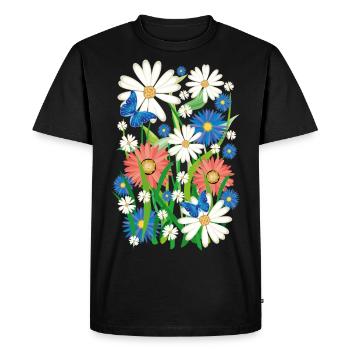 24 Fleurs Papillons Prairie d’Été - T-shirt Premium bio Homme - noir - Devant - Nico (187cm)