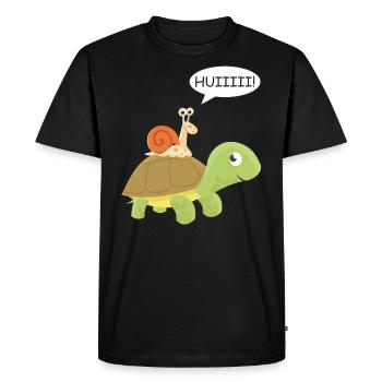 Huiiiii - Escargot à cheval sur la tortue - T-shirt Premium bio Homme - noir - Devant - Nico (187cm)