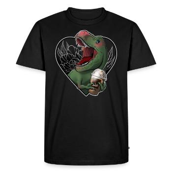 Impression T-rex et frappe caramel - T-shirt Premium bio Homme - noir - Devant - Nico (187cm)