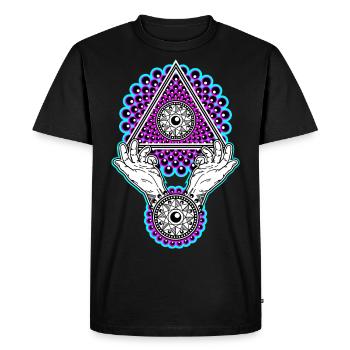 Neon Illuminati Pyramid with Hands - Black Light - Men's Premium Organic T-Shirt - black - Front - Nico (187cm)