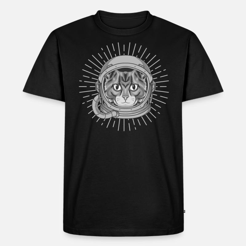 Katze Raumfahrer - Männer Premium Bio T-Shirt - Schwarz
