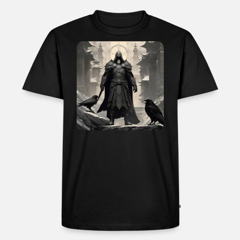 Stolzer düsterer Ritter mit Raben - Männer Premium Bio T-Shirt - Schwarz