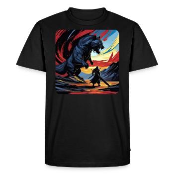 Guerrier viking contre le loup de Fenri - T-shirt Premium bio Homme - noir - Devant - Nico (187cm)