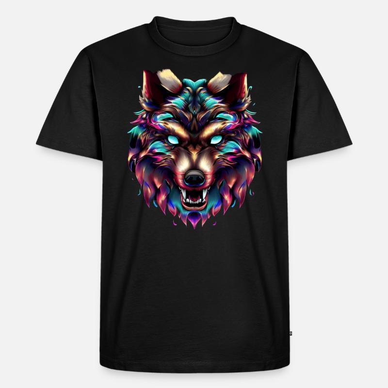 Wolfskopf Synthwave Wolf - Männer Premium Bio T-Shirt - Schwarz