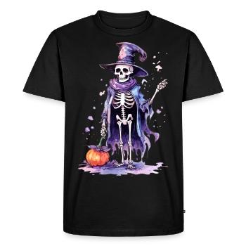 Halloween Watercolor Skeleton Witch Hat Shirt - Men's Premium Organic T-Shirt - black - Front - Nico (187cm)