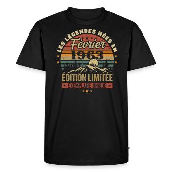 Born In February 1963 Birthday 61 Years Retro 61 - Men's Premium Organic T-Shirt - black - Front - Nico (187cm)