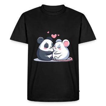 Câlin Panda Et Souris Amoureux - T-shirt Premium bio Homme - noir - Devant - Nico (187cm)