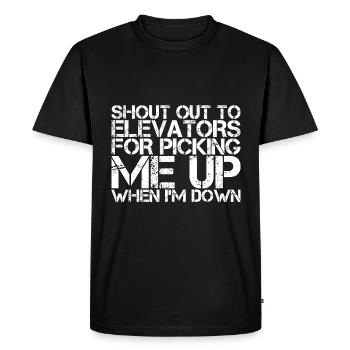 Aux ascenseurs pour venir me chercher quand je suis en bas - T-shirt Premium bio Homme - noir - Devant - Nico (187cm)