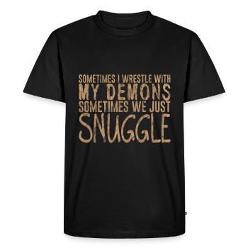 Parfois, je lutte contre mes démons 3 - T-shirt Premium bio Homme - noir - Devant - Nico (187cm)