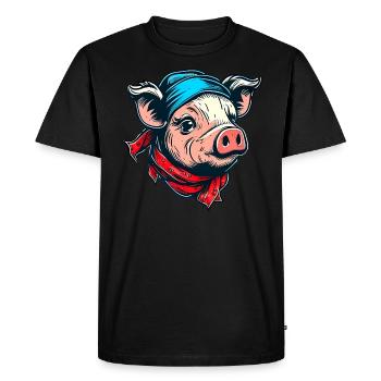 Cochon avec foulard - T-shirt Premium bio Homme - noir - Devant - Nico (187cm)