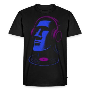 Moai DJ With Headphones vinyl record DJ Grooves - Men's Premium Organic T-Shirt - black - Front - Nico (187cm)