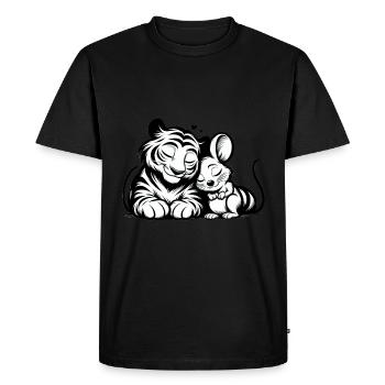 Câlin Tigre Et Souris Amoureux - T-shirt Premium bio Homme - noir - Devant - Nico (187cm)