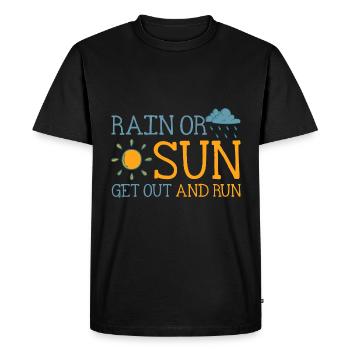 Pluie ou soleil, sortez et courez - T-shirt Premium bio Homme - noir - Devant - Nico (187cm)