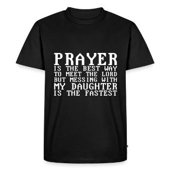 La prière est la meilleure façon de rencontrer le Seigneur - T-shirt Premium bio Homme - noir - Devant - Nico (187cm)
