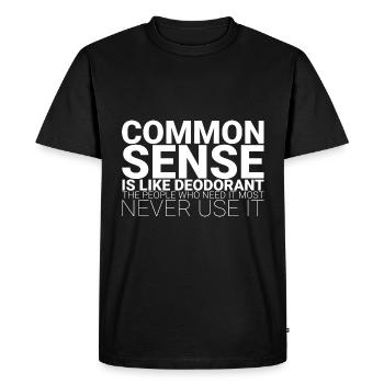 Le bon sens est comme le déodorant 1 - T-shirt Premium bio Homme - noir - Devant - Nico (187cm)