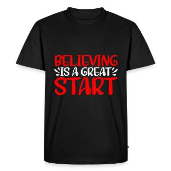 Believing is a great start 3 - Men's Premium Organic T-Shirt - black - Front - Nico (187cm)