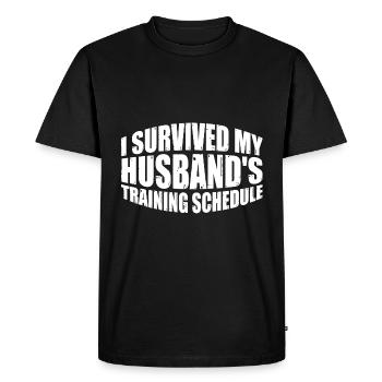 I Survived My Husband's Training Schedule 22 - Men's Premium Organic T-Shirt - black - Front - Nico (187cm)