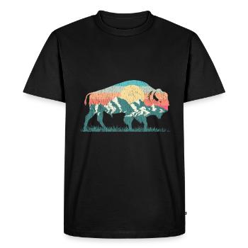 Nature buffalo bison rétro montagne des années 70 des années 80 silhouette - T-shirt Premium bio Homme - noir - Devant - Nico (187cm)