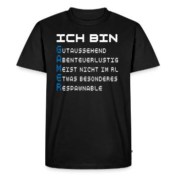Ich bin Gamer - Männer Premium Bio T-Shirt - Schwarz - Vorne - Nico (187cm)
