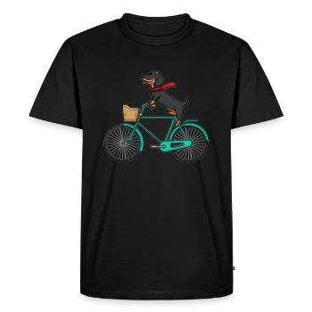 Happy Dachshund fait du vélo - Dachshund - T-shirt Premium bio Homme - noir - Devant - Nico (187cm)