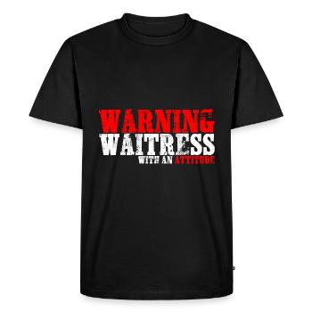Avertissement Serveuse avec une attitude - T-shirt Premium bio Homme - noir - Devant - Nico (187cm)
