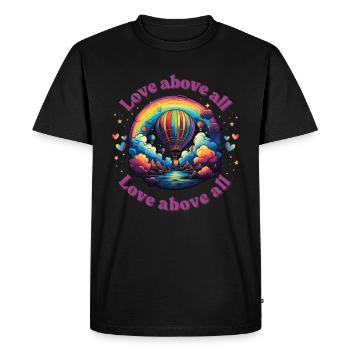 L’amour avant tout la fierté Montgolfière Cœurs - T-shirt Premium bio Homme - noir - Devant - Nico (187cm)