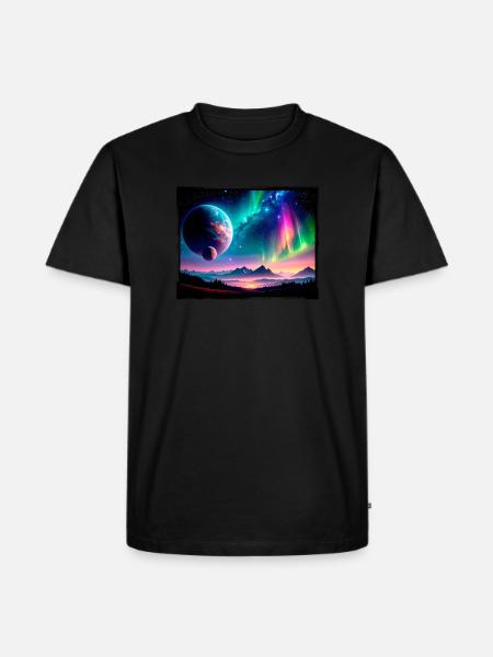 polarlichter,sterne,nacht,planeten - Männer Premium Bio T-Shirt - Schwarz