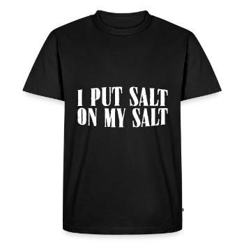 Je mets du sel sur mon sel 14 - T-shirt Premium bio Homme - noir - Devant - Nico (187cm)