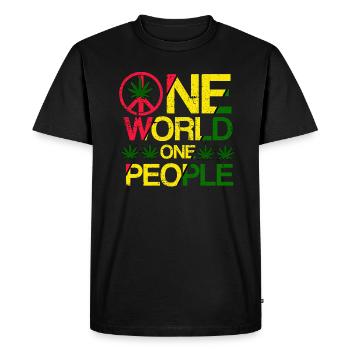 REGGAE, MARLEY, RASTA, RASTAFARI, UN MONDE - T-shirt Premium bio Homme - noir - Devant - Nico (187cm)