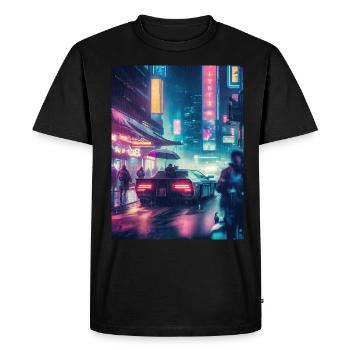 Retro Reverie: voiture de collection sous la pluie - T-shirt Premium bio Homme - noir - Devant - Nico (187cm)