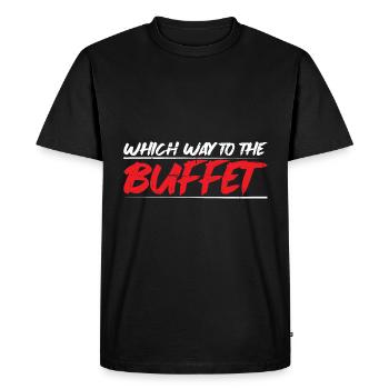 Which Way To The Buffet 14 - Men's Premium Organic T-Shirt - black - Front - Nico (187cm)