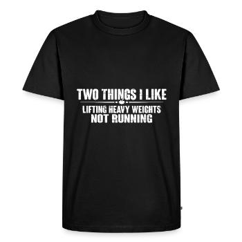 Deux choses que j’aime, soulever des charges lourdes, ne pas courir 8 - T-shirt Premium bio Homme - noir - Devant - Nico (187cm)