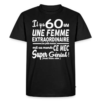 60 ans / anniversaire 60 ans / homme 60 ans - T-shirt Premium bio Homme - noir - Devant - Nico (187cm)