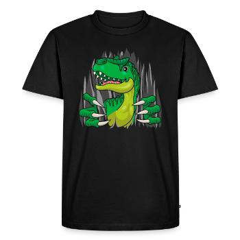 Dinosaure à l’extérieur | Dino saute de sa chemise - T-shirt Premium bio Homme - noir - Devant - Nico (187cm)