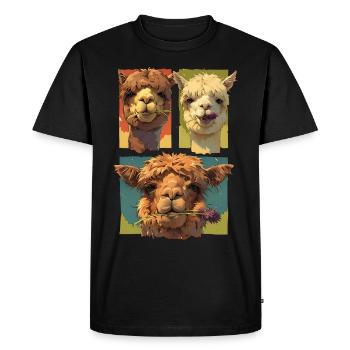 Trio d’alpaga mignon, Visages drôles d’alpaga, Coloré - T-shirt Premium bio Homme - noir - Devant - Nico (187cm)