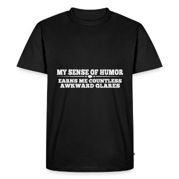Mon sens de l’humour me vaut d’innombrables regards 4 - T-shirt Premium bio Homme - noir - Devant - Nico (187cm)