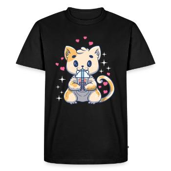 Kawaii Baby Cat Kitten Boba Tea Bubble Tea Girl - Men's Premium Organic T-Shirt - black - Front - Nico (187cm)