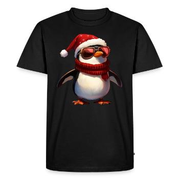 Pingouins Noël / Santa Penguin - T-shirt Premium bio Homme - noir - Devant - Nico (187cm)