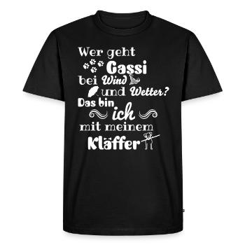 Wer geht Gassi bei wind und wetter ... ? - Männer Premium Bio T-Shirt - Schwarz - Vorne - Nico (187cm)