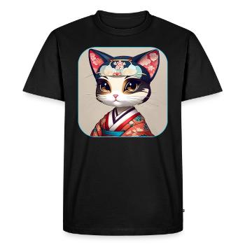 Cute asian lucky cat - Men's Premium Organic T-Shirt - black - Front - Nico (187cm)