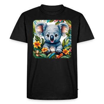 Cute Koala Bear with Flowers - Men's Premium Organic T-Shirt - black - Front - Nico (187cm)