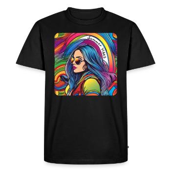 Summer Vibes Hippie Girl aux couleurs de l’arc-en-ciel - T-shirt Premium bio Homme - noir - Devant - Nico (187cm)